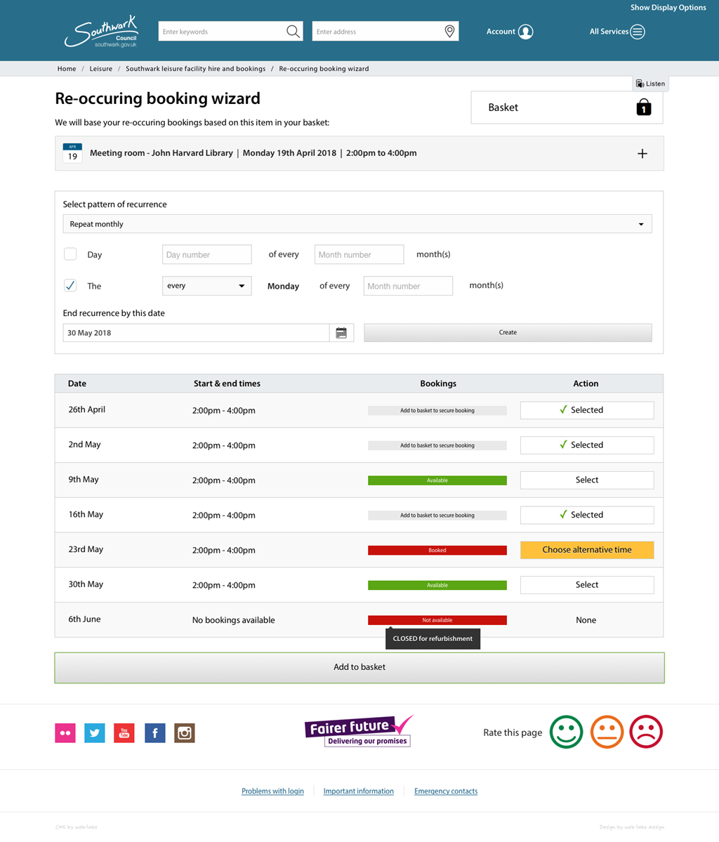 Southwark bookings